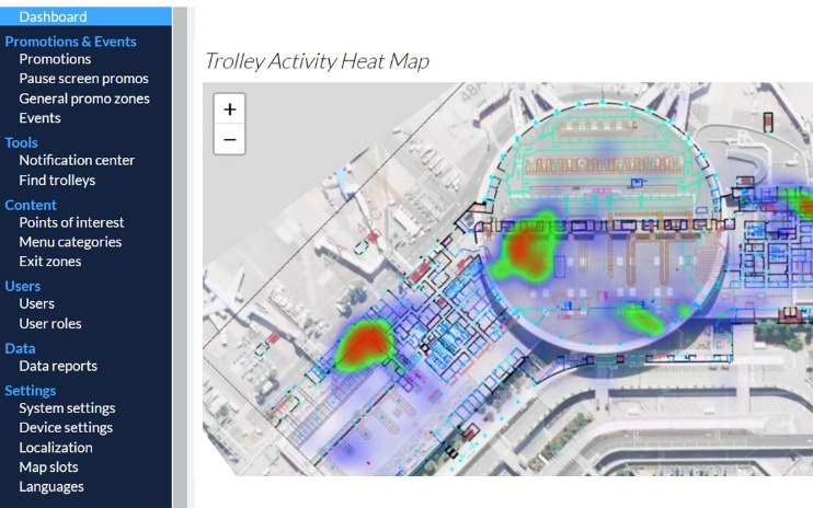 Trolley platform dashboard showing passenger activity heat mapping